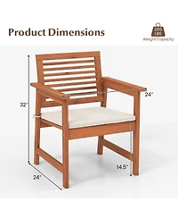 Set of Outdoor Dining Chair Patio Solid Wood Chairs with Comfortable Cushions