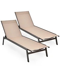 2 Pcs Patio Lounge Chair Chaise Recliner Back Adjustable Garden