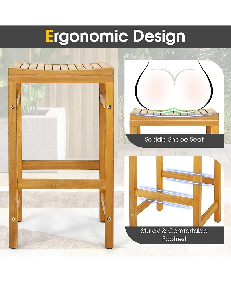 5 Pcs Acacia Wood Bar Table Set 45" Rectangular Dining Table & 4 Saddle Stools