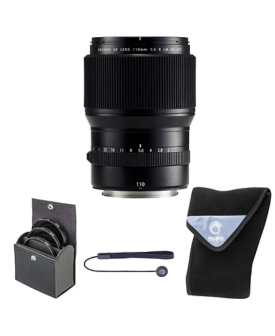 Fujifilm Gf 110mm f/2 R Wr Lm Lens, Bundle with 77mm Digital Essentials Filter Kit and 19x19" Lens Wrap