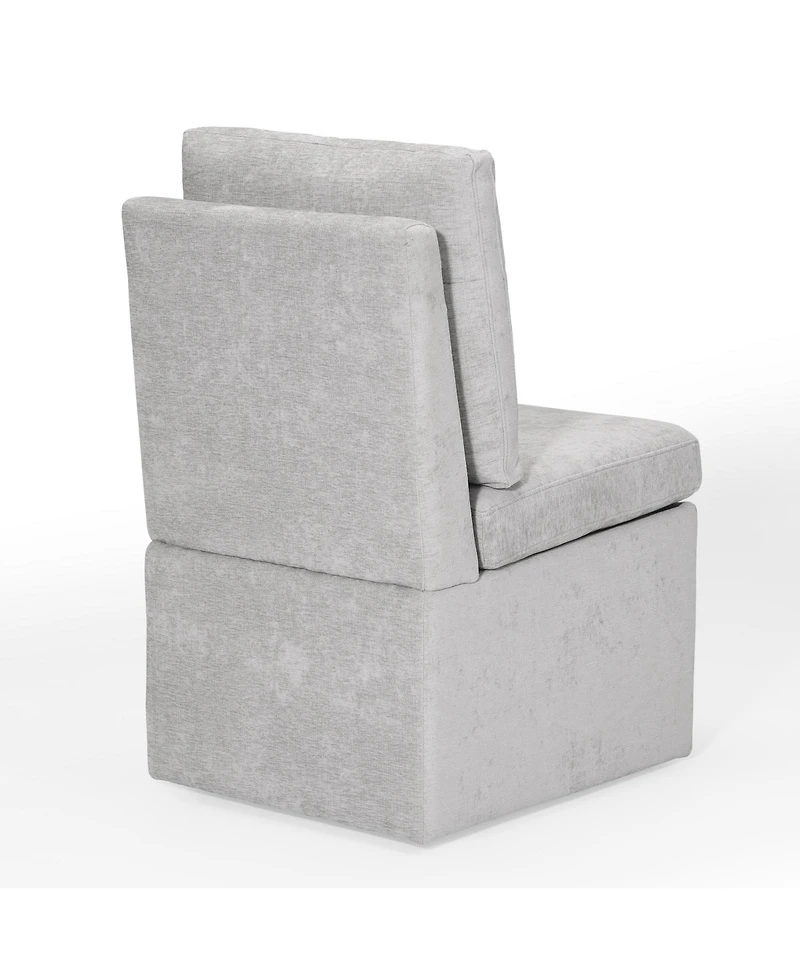 Modern Upholstered Chenille Armless Dining Chairs With Casters (Set of