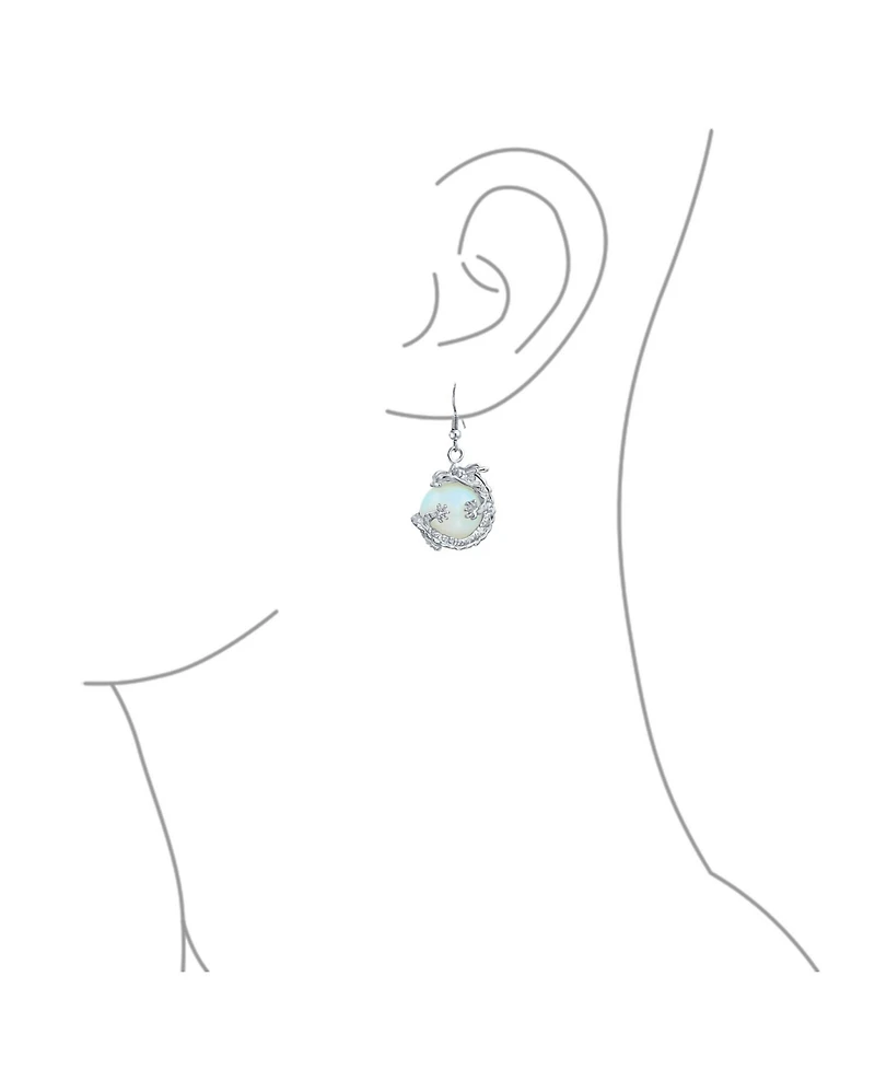 Bling Jewelry Set of 2 Rainbow Dangle Earrings Opalite Blue Goldstone Round Ball Dragon Design