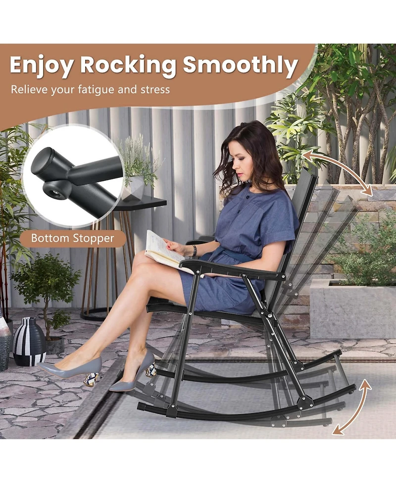 2 Pcs Patio Folding Rocking Chair Heavy-Duty Metal Frame Rockers Outdoor