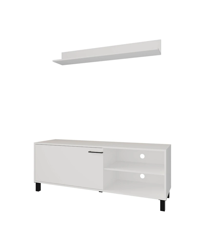 Bitter Springs Tv Stand 65" in melamine with Open Storage,pneumatic arms and 1 Door, White