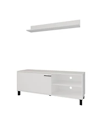 Bitter Springs Tv Stand 65" in melamine with Open Storage,pneumatic arms and 1 Door, White