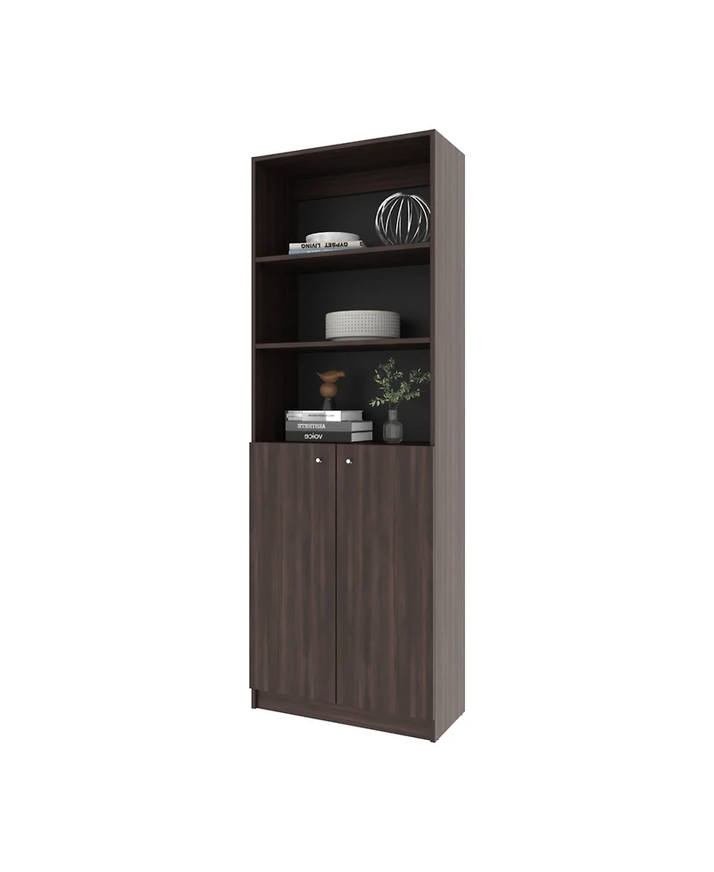 Beyerville Bookcase with Open Storage and 2 Doors, Stained Walnut