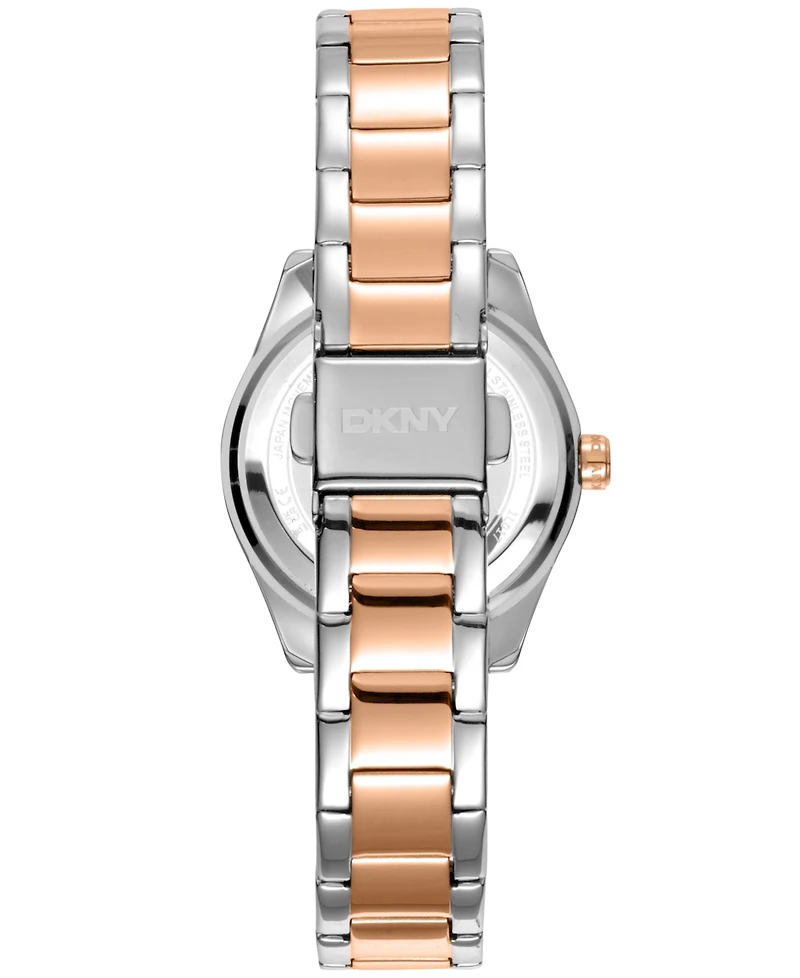 Dkny Women's Chambers Glitz Silver Dial Red Gold-Two-Tone Stainless Steel Bracelet Watch 30mm