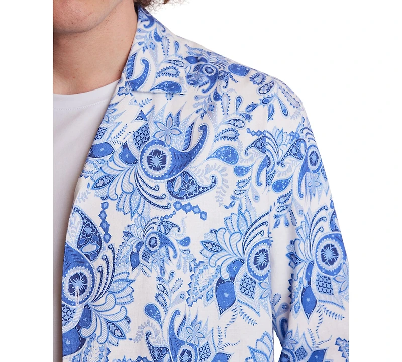 Paisley & Gray Men's Slim Fit Long Sleeve Printed Button Front Camp Shirt
