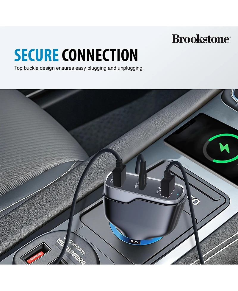 Brookstone Tripple Port Pd 50 Watt Rapid Car Charger and 4FT Lightning Cable Charging Kit