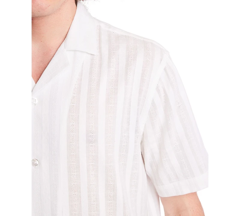 Paisley & Gray Men's Slim Fit Short Sleeve Textured Stripe Button Front Camp Shirt