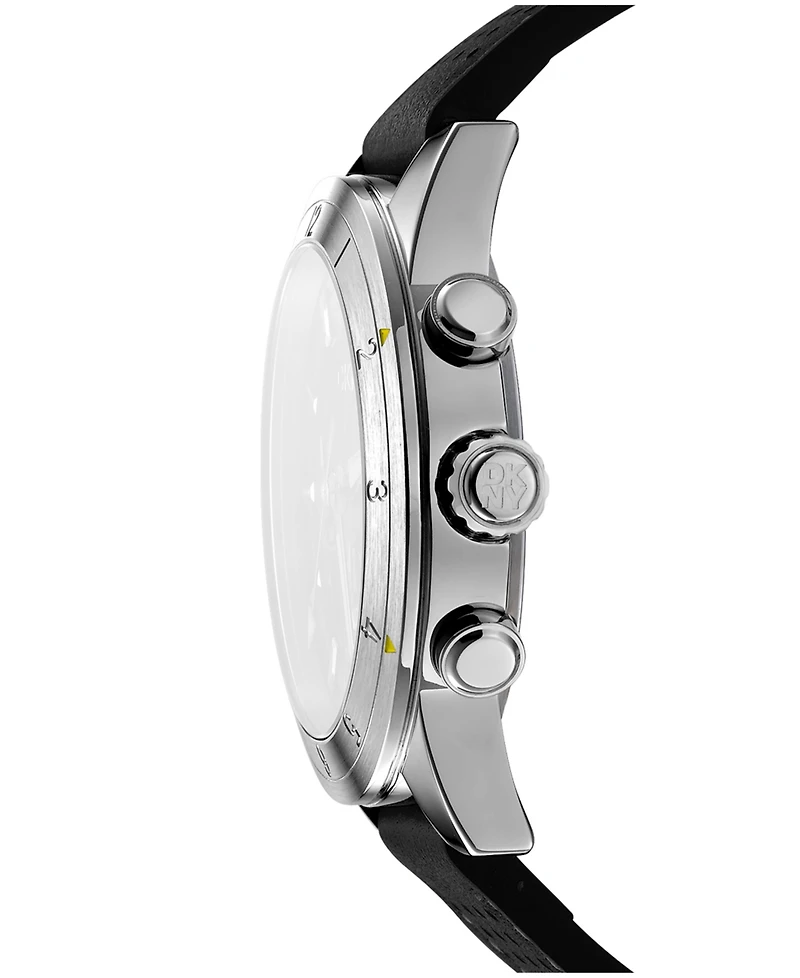 Dkny Men's Bryant Park Chronograph Black Leather Strap Watch, 44mm