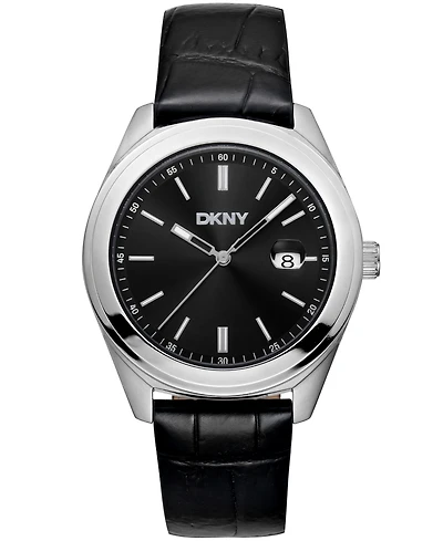 Dkny Men's Modernist Classics Dark Blue Leather Strap Watch, 40mm
