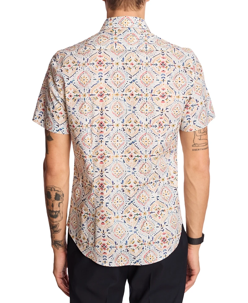 Paisley & Gray Men's Sawyer Slim Fit Short Sleeve Printed Button-Front Shirt