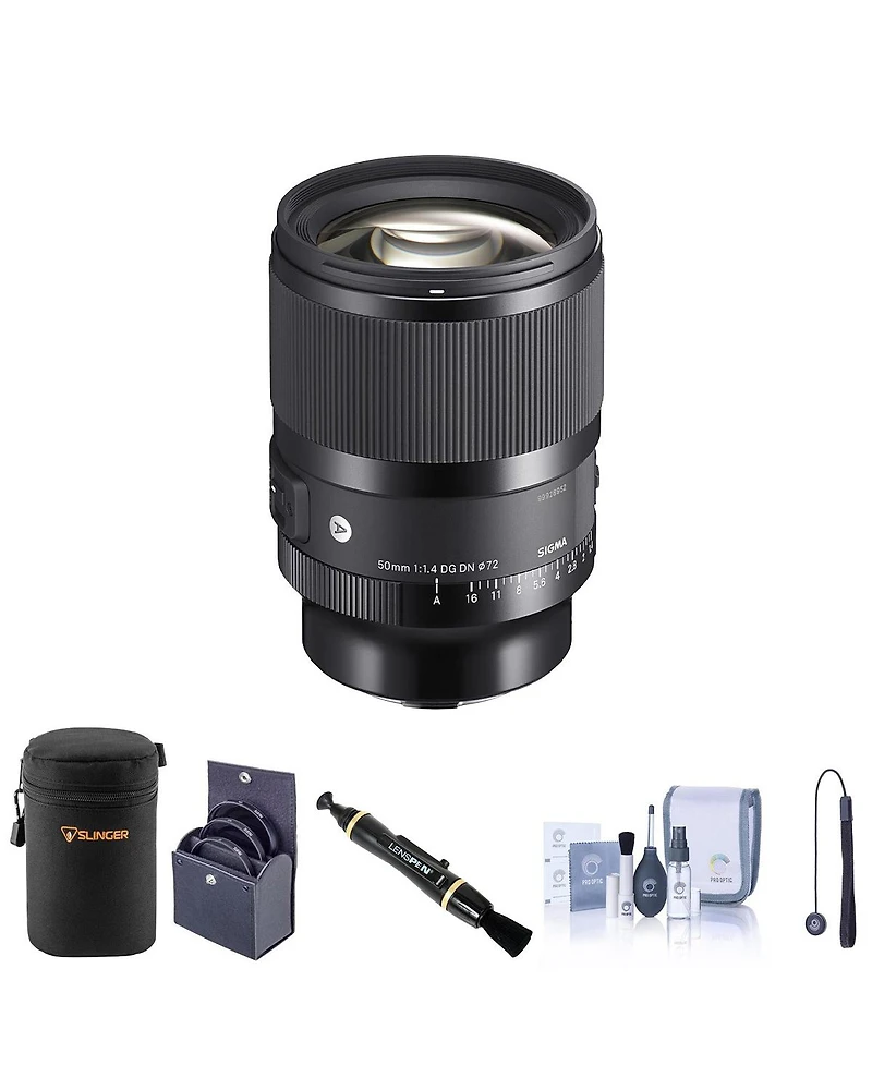 Sigma 50mm f/1.4 Dg Dn Art Lens for L Mount Bundle with 72mm Filter Kit, Lens Case, Lens Cleaner, Cleaning Kit, Lens Cap Tether