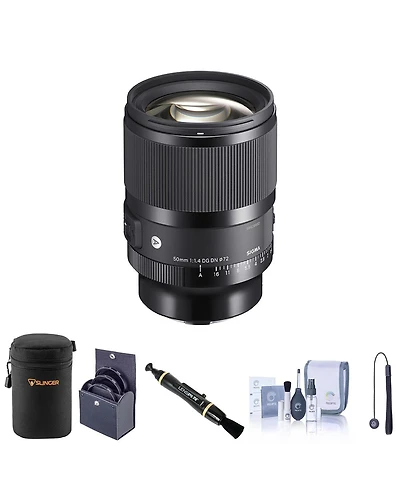 Sigma 50mm f/1.4 Dg Dn Art Lens for L Mount Bundle with 72mm Filter Kit, Lens Case, Lens Cleaner, Cleaning Kit, Lens Cap Tether