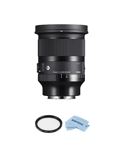 Sigma 20mm f/1.4 Dg Dn Art Lens for Sony E Bundle with 82mm Multi Coated Uv Slim Filter, Microfiber Cleaning Cloth
