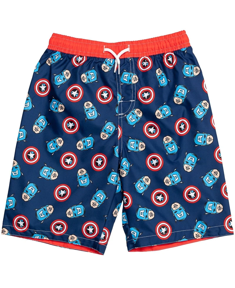 Avengers Boys Rash Guard Swim Trunks and Cap 3 Piece Swimsuit Set