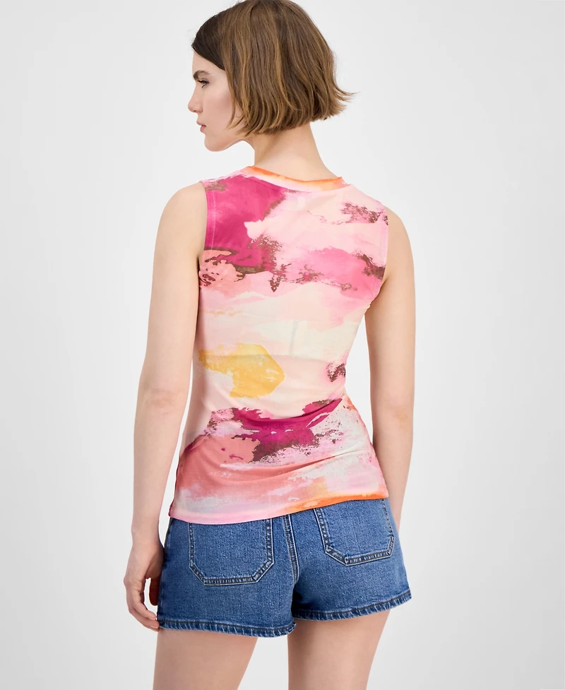 Bar Iii Women's Printed Mesh Crewneck Sleeveless Top, Exclusively at Macy's