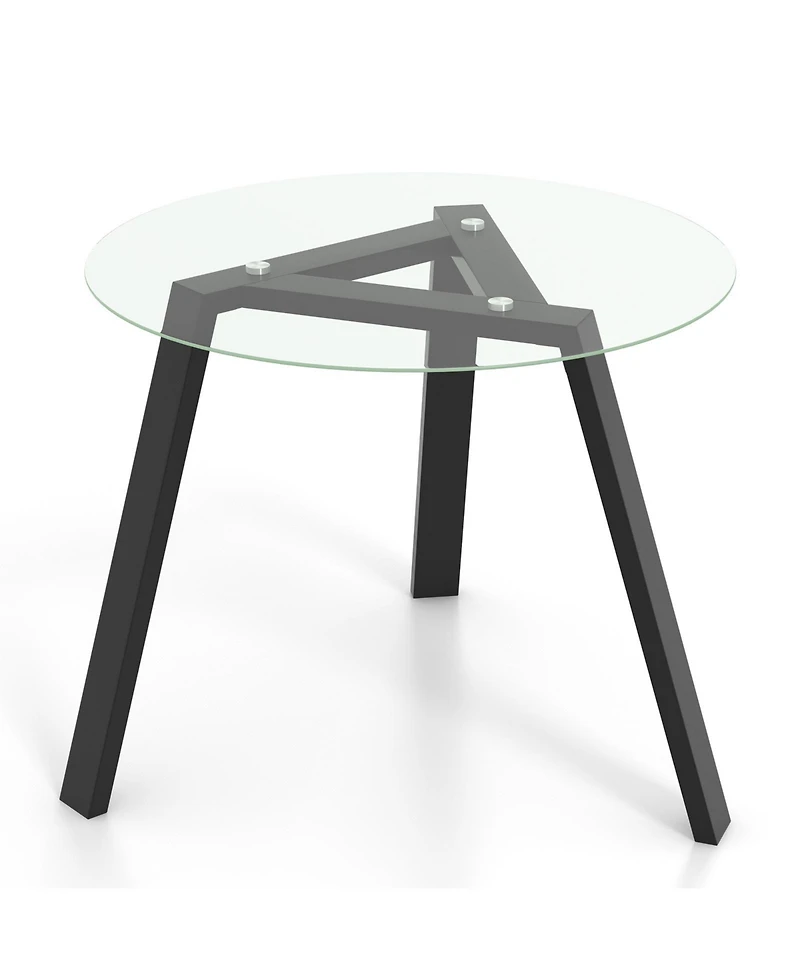 Round Glass Dining Table for 4 with Rubber Wood Frame