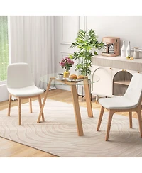 Round Glass Dining Table for 4 with Rubber Wood Frame