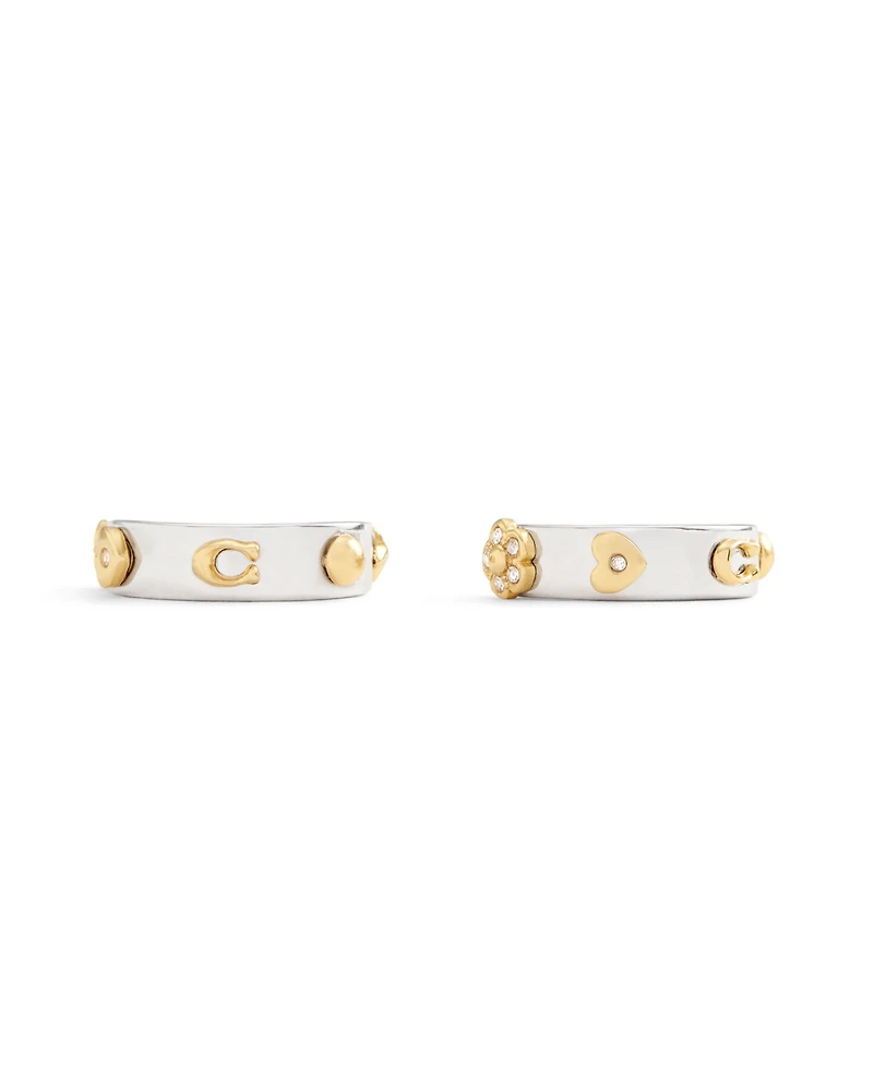 Coach Signature Tea Rose Huggie Hoops Earrings