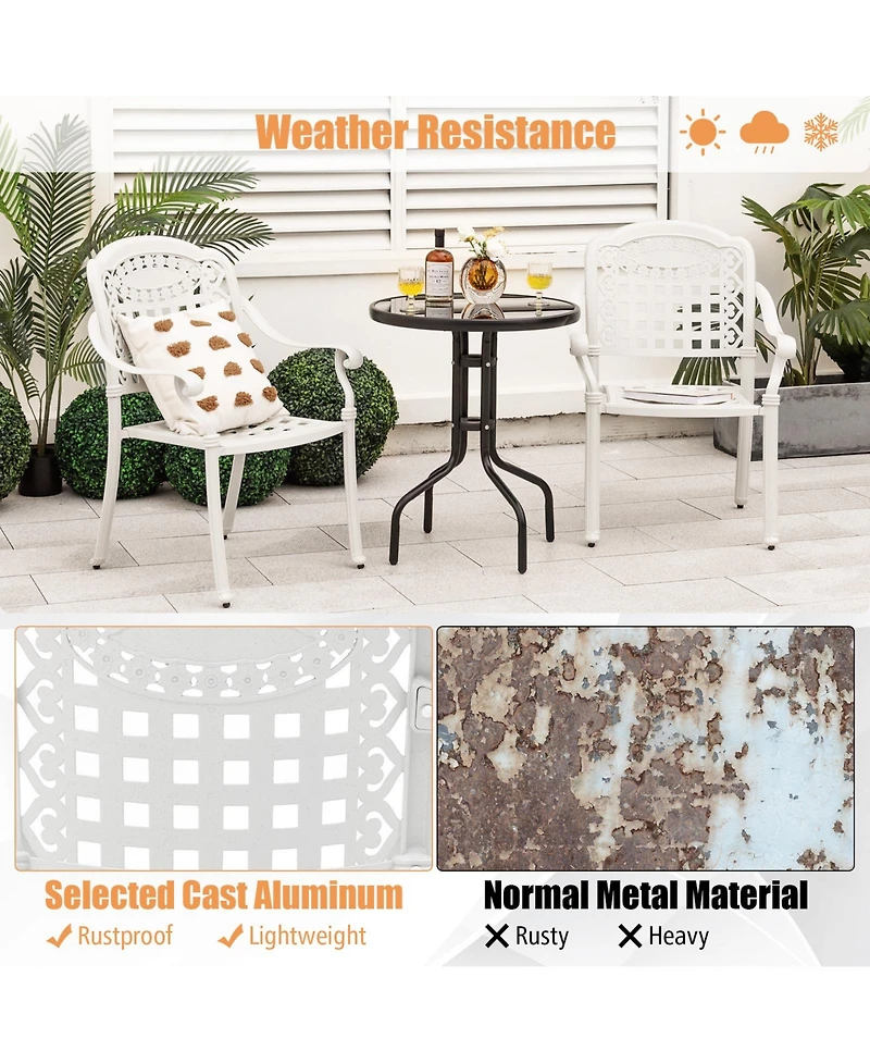 Set of 2 Cast Aluminum Patio Chairs with Armrests
