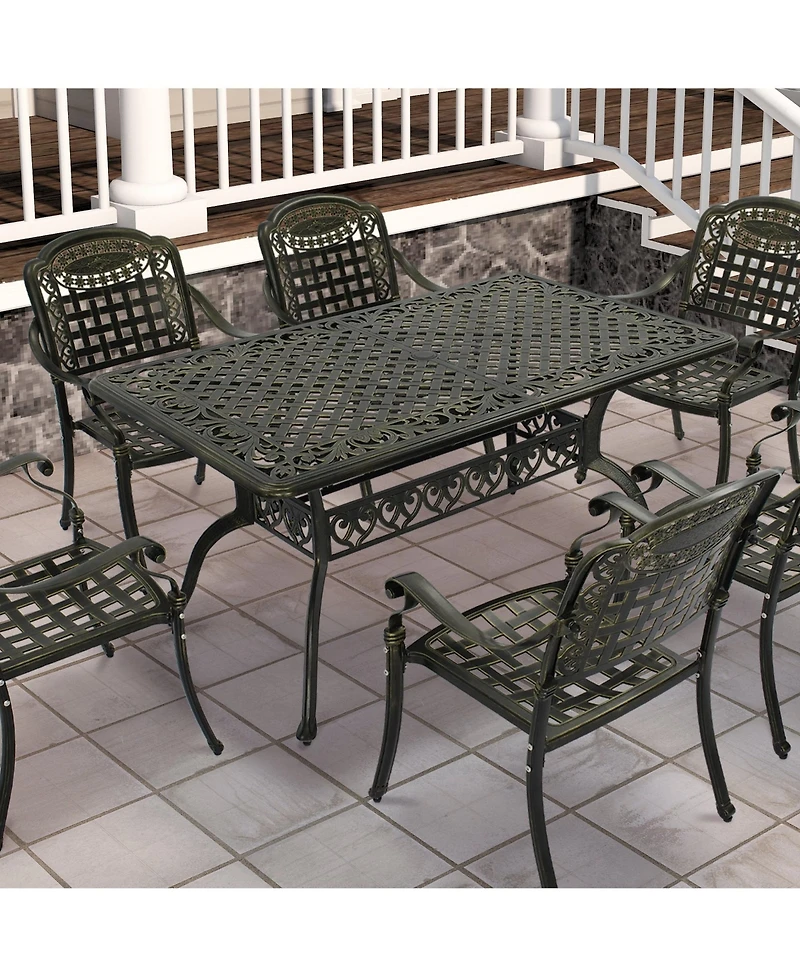 Mondawe Outdoor Cast Aluminum Rectangular Dining Table