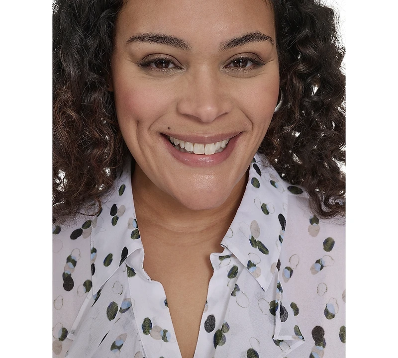 Calvin Klein Plus Dot-Print Ruffled Blouse