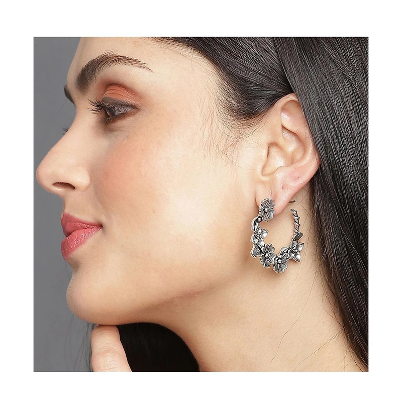 Sohi Women's Oxidised Hoop Earrings