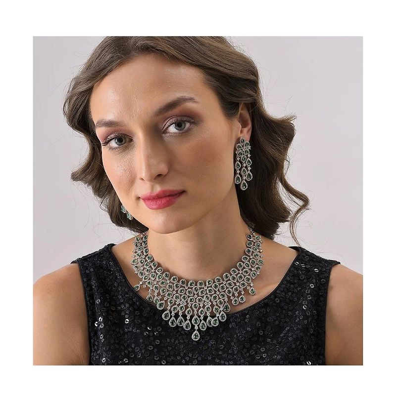 Sohi Women's Silver Plated Designer Stone Jewellery Set