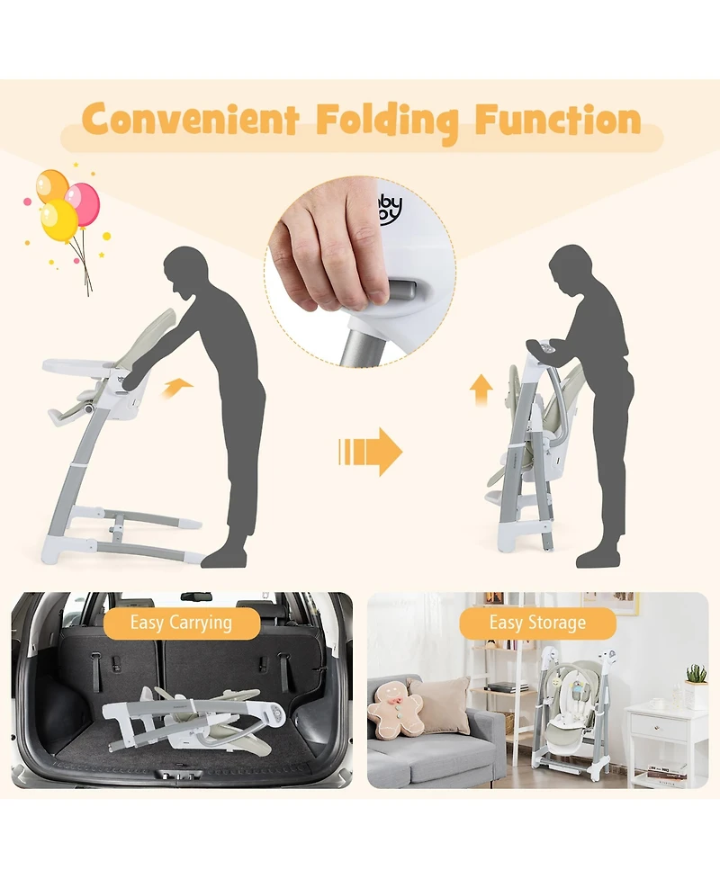 Costway Baby 3-in-1 Swing & High Chair with 8 Adjustable Heights Music Box