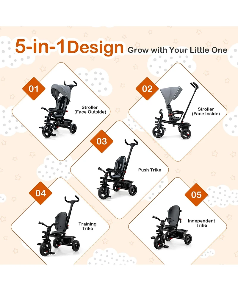 Costway Toddler 4-in-1 Tricycle Trike w/ Convertible Seat