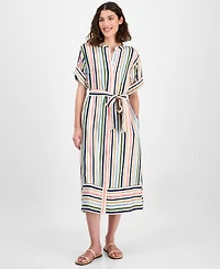 Nautica Jeans Women's Striped Belted Midi Dress
