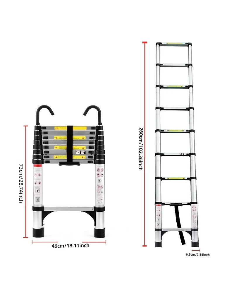8.5 ft. Reach Aluminum Alloy Multi-Purpose Folding Telescopic Ladder Step Stool Ladder