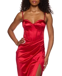 B Darlin Juniors' Satin Bustier Tulip-Skirt Midi Dress