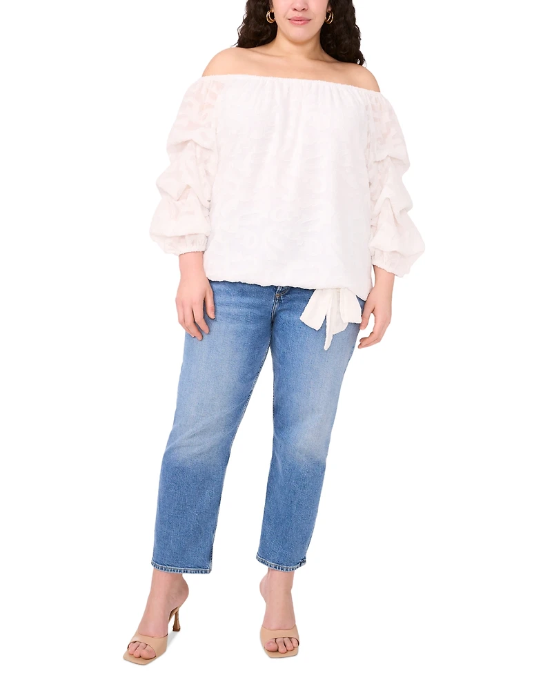 Vince Camuto Plus Textured Off-The-Shoulder Bubble 3/4-Sleeve Tie-Front Blouse