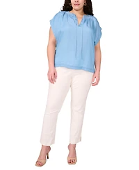 Vince Camuto Plus Shirred Split-Neck Peasant Top