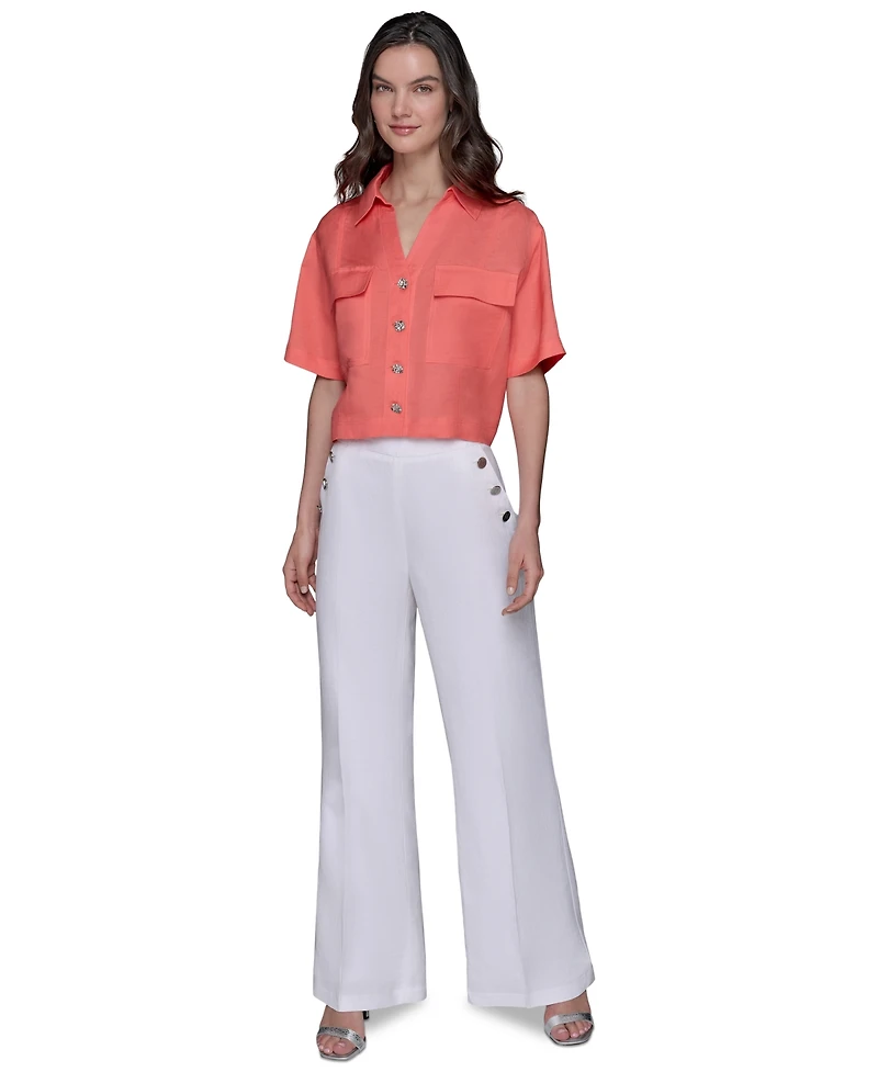 Karl Lagerfeld Paris Women's Cropped Short-Sleeve Shirt