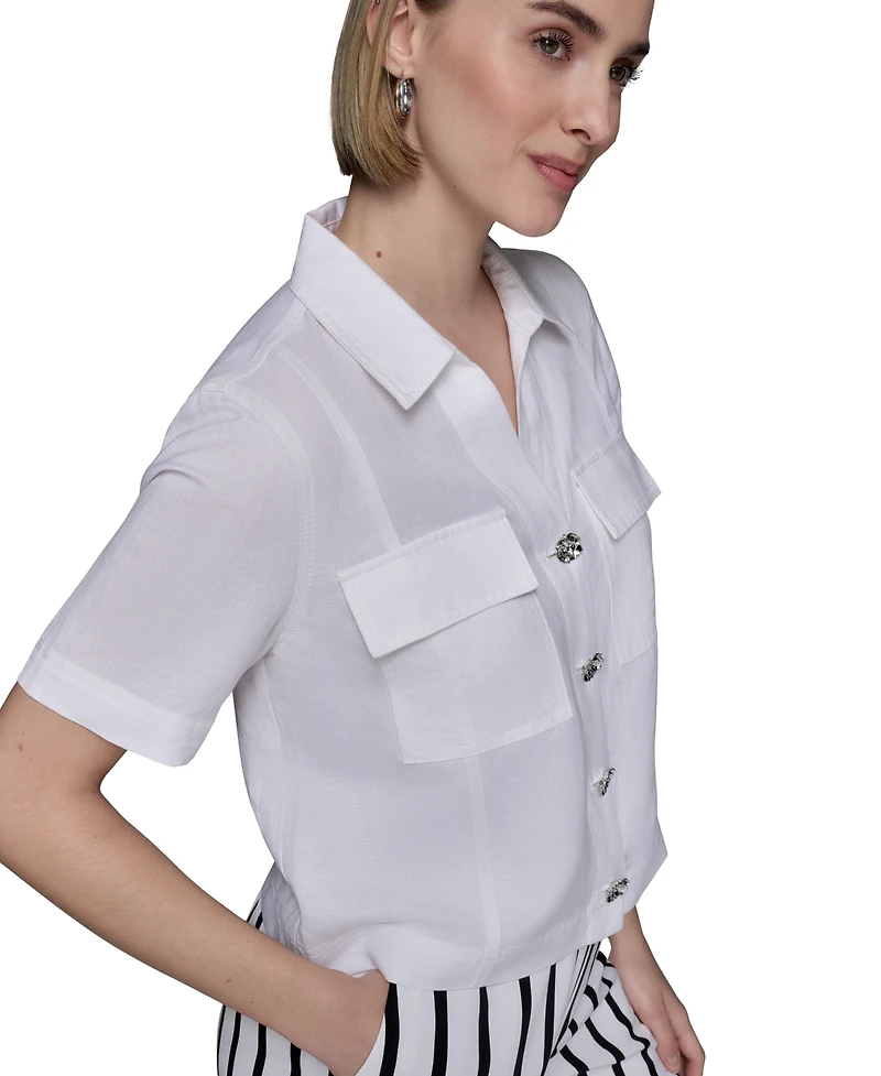 Karl Lagerfeld Paris Women's Cropped Short-Sleeve Shirt