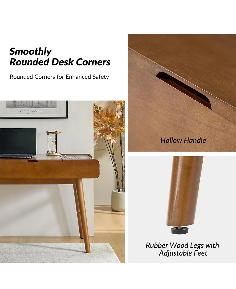 Mid-century Modern Morris 60" Desk with Height Adjustable Desktop and Cable Management