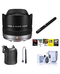 Panasonic Lumix G Fisheye 8mm f/3.5 Lens for Micro Four Thirds, Bundle with Cleaning Kit, Lens Case, Lens Cleaner, Lens Cap Tether, Software Kit