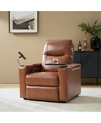 Modern Lothaire Genuine Leather Power Recliner with Adjustable Headrest