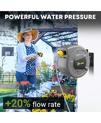 Silvel Retractable Garden Hose Reel, 1/2 x 110 ft Wall Mounted with 10 Pattern Nozzle, Any Length Lock, Slow Return System, 180&#