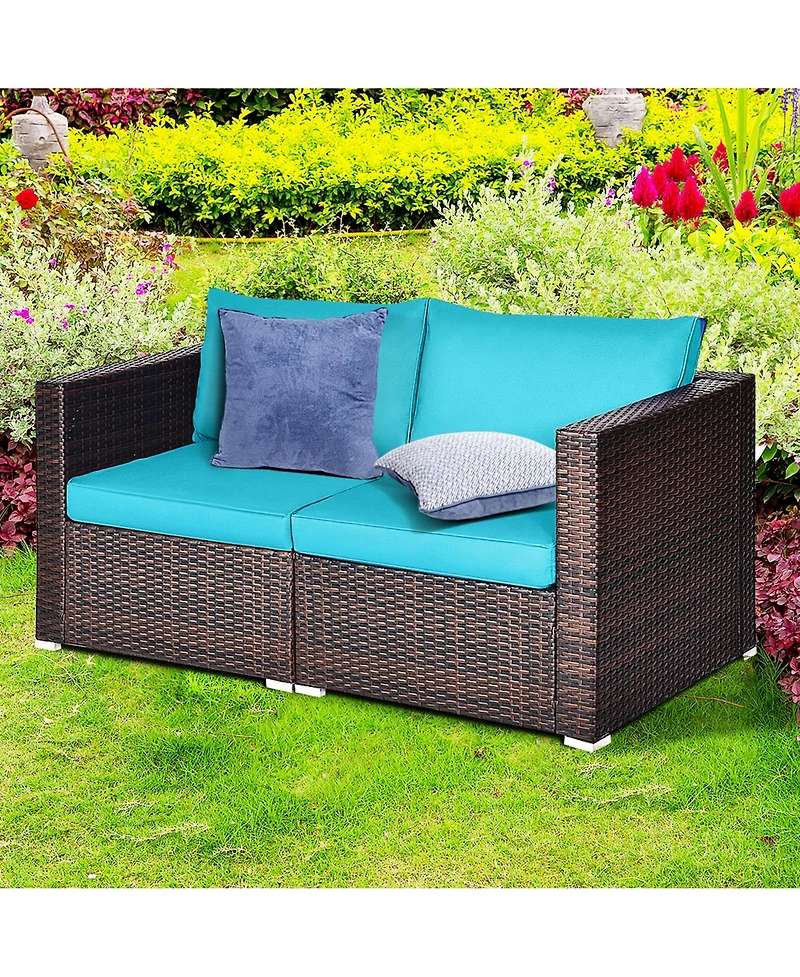 Gymax 4PCS Rattan Corner Sofa Set Patio Outdoor Furniture Set w/ Cushions