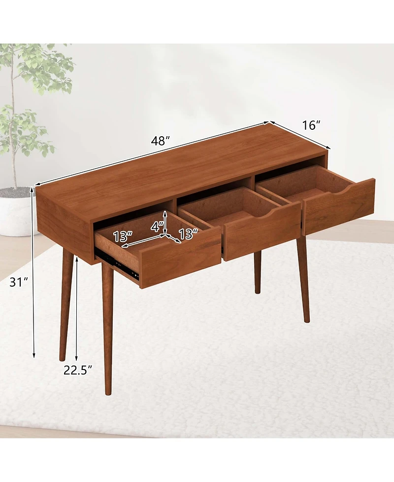 Writing Desk 48" Computer Desk Mid Century Modern Work Table with 3 Drawers