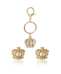 Juicy Couture Gold-Tone Crystal Crown Keychain & Earring Set