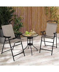 Patio Folding Bar Stool Set of 2 with Metal Frame and Footrest