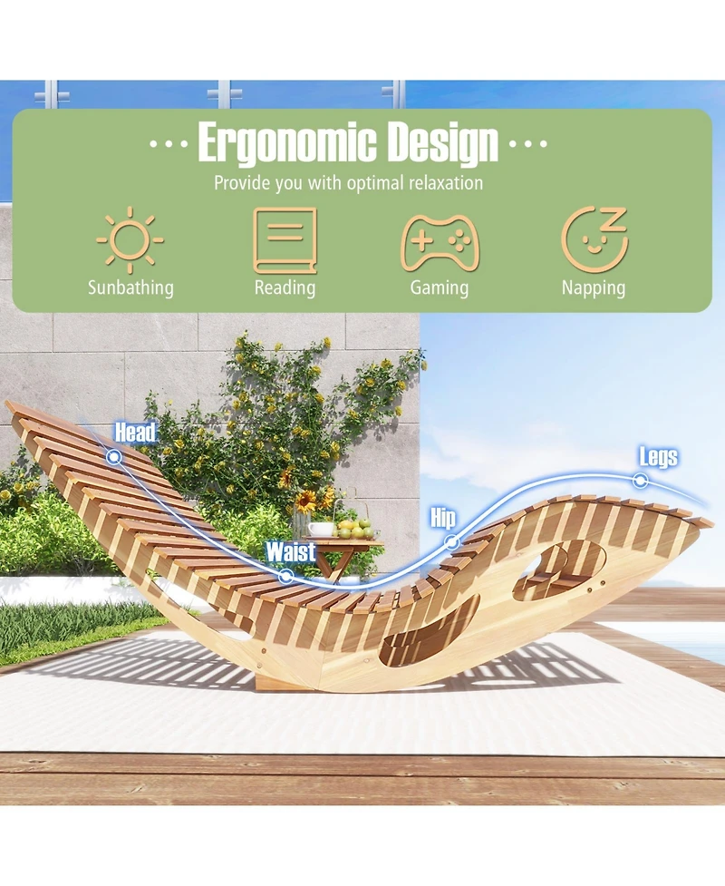 Slatted Acacia Wood 2-Seat Patio Rocker Sunbed with Ergonomic Curved Seat