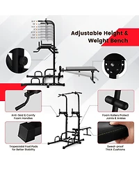 Power Tower Pull Up Bar Stand with Adjustable Heights and Bench