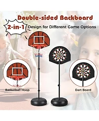 2-in-1 Height Adjustable Kids Basketball Hoop with Dart Board